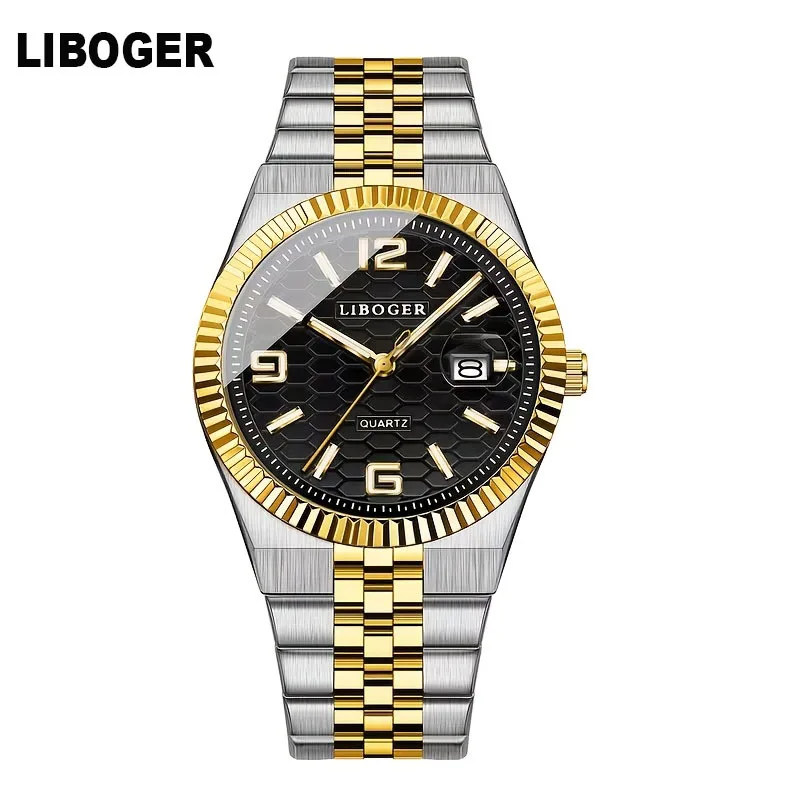 1 piece new men's stainless steel band men's quartz watch Roman numeral dial inlaid fashion simple and casual