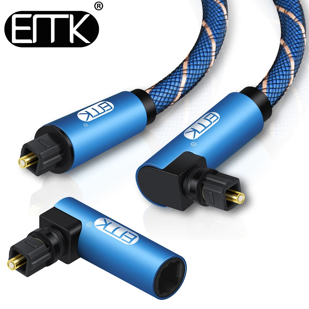 

EMK 90 Degree Toslink Optical Cable Fiber Optic S/PDIF Toslink Male Cable & Right Angle Male to Female Toslink Optical Adapter