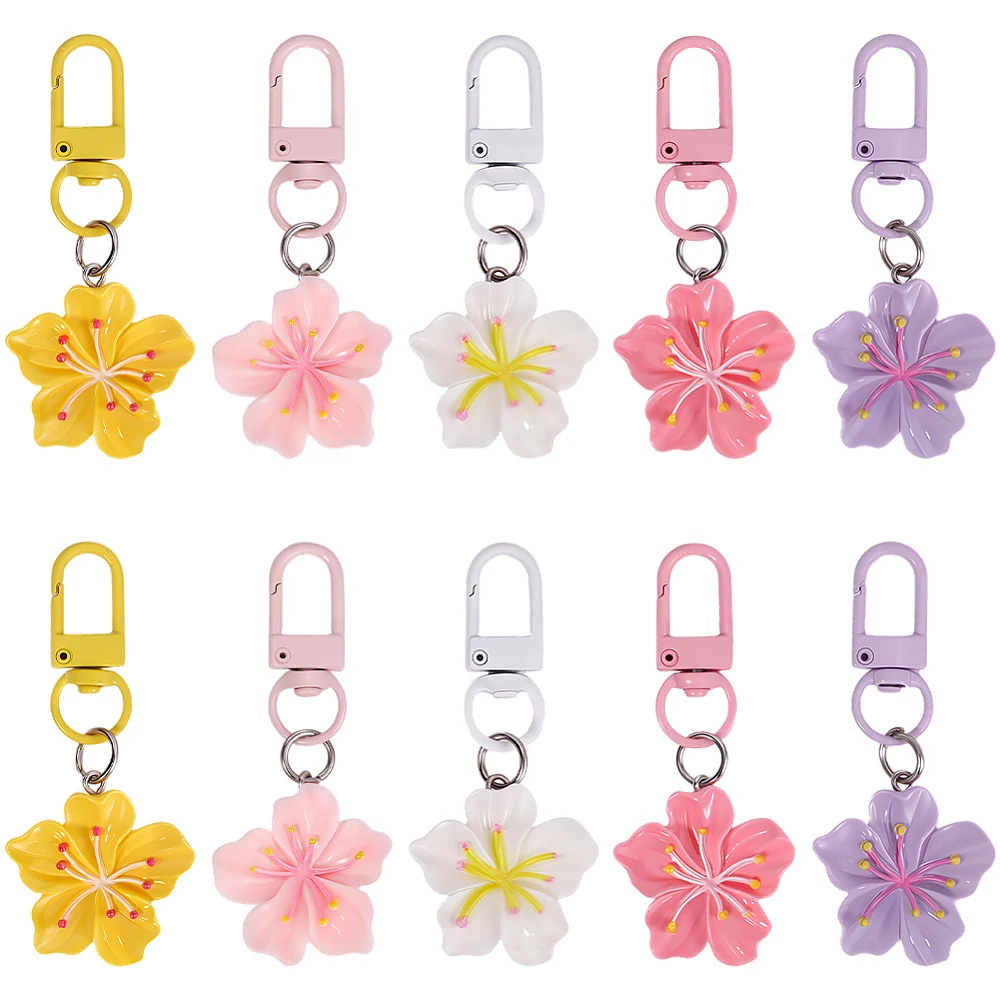 1 Box 20Pcs 5 Colors Resin Flower Key Chains Cherry Blossom Key Chains Aesthetic Cute Bags Charms Car Keyring with Iron Swivel