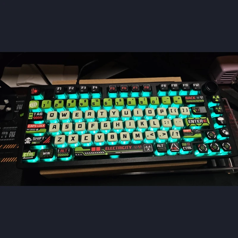 Doomsday Dawn Ghost Runner Themed Keycap Set with 4 Shining PBTcustom Backlit Keycaps,suitable for Cherry MX Mechanical Keyboard