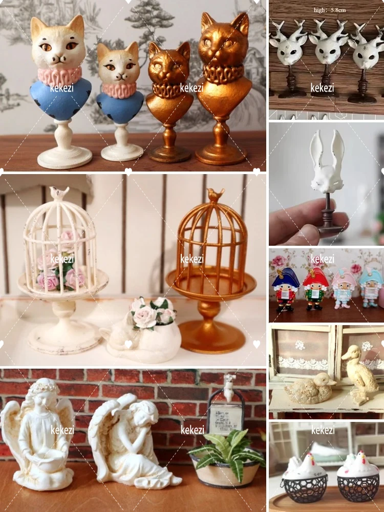

Dollhouse Mini Angel Sculpture Cat Statue, Miniature Egg Basket，Mini Little Flying Pig，Mini Birdcage Decorative Accessories