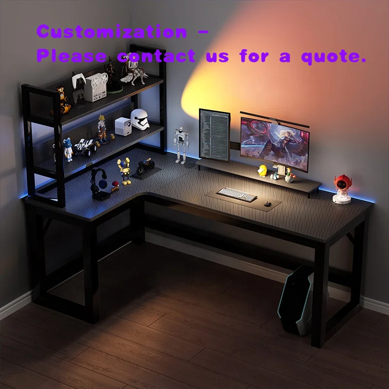 custom.Modern Luxury Corner Computer Gaming Table E-sports Double Person Desktop Home Corner Desk Bookshelf Combination Bedroom