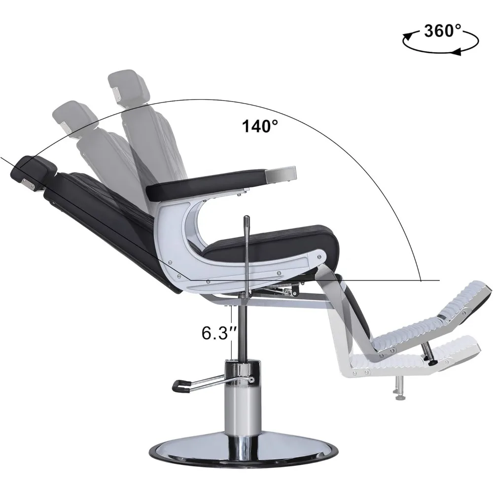 Duty Metal Vintage Barber Chair All Purpose Hydraulic Recline Salon Beauty Spa Shampoo Equipment  (Black with Black Stitches)