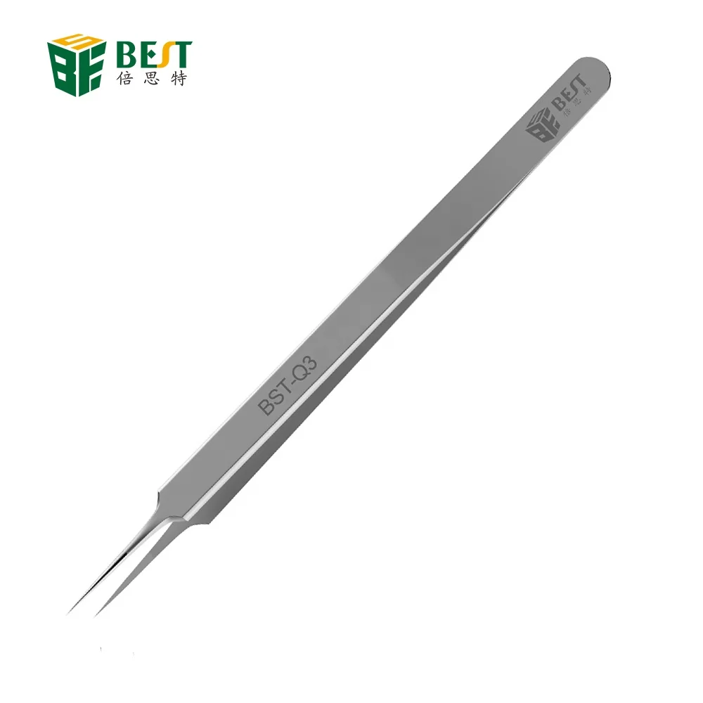 BST-Q3/Q5 Stainless Steel Superfine Pointed Fly Line Tweezers Elbow Fixture Microscope Fingerprint Special Tweezers Precision