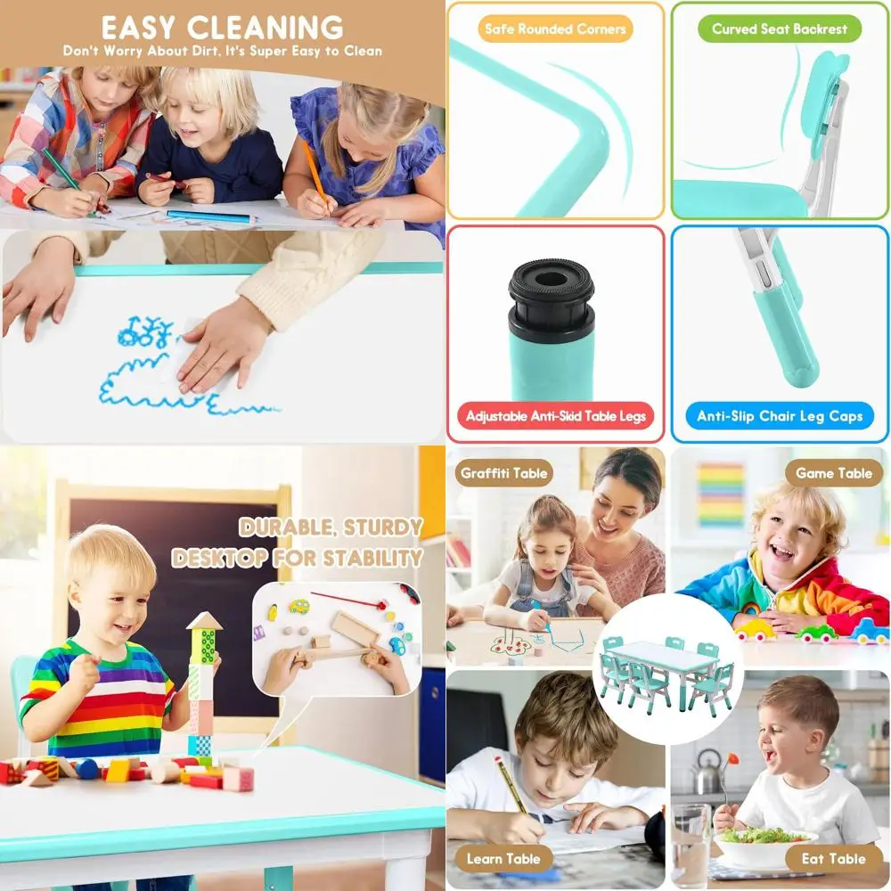 

Height-Adjustable Kids Desk with 6 Chairs for Ages 2-12, Arts & Crafts, Multi-Activity, Suitable for Home, Classrooms, and Dayca