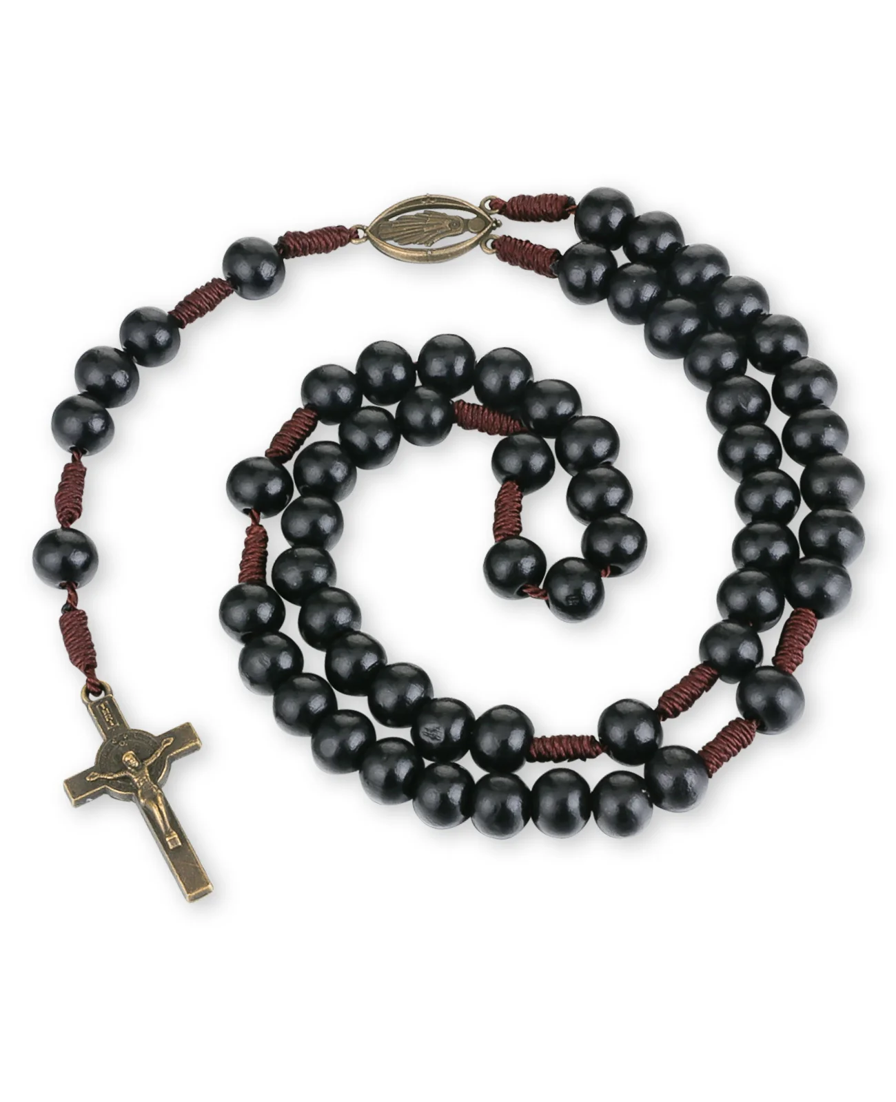 Diyalo Vintage Bronze Color Crucifix Cross Our Lady Medal Black Wooden Prayer Beads Chain Rosary Necklace Chaplet Jewelry Gifts