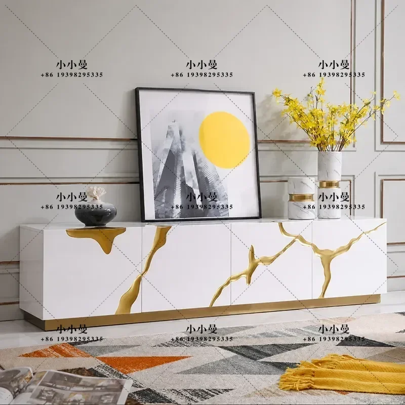 Italian Light Luxury Paint TV Cabinet Modern Simple Entry Living Room Audio Visual Cabinet Floor Cabinet Coffee Table