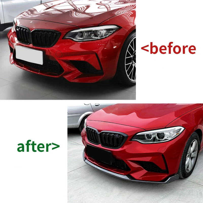 CS Style For BMW 2-Series F87 M2 2016-2021 High Quality 3Pcs Car Front Bumper Spoiler Lip Diffuser Splitters Body Kits