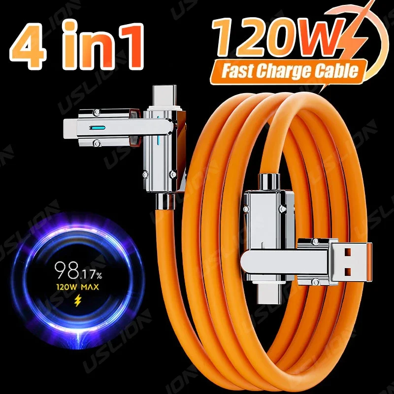 4 In 1 120W Multi-functionUSB Type C to USB Type C Cable Laptop Cord Fast Charging Wire For IOS Xiaomi Huawei Data Charger Cable