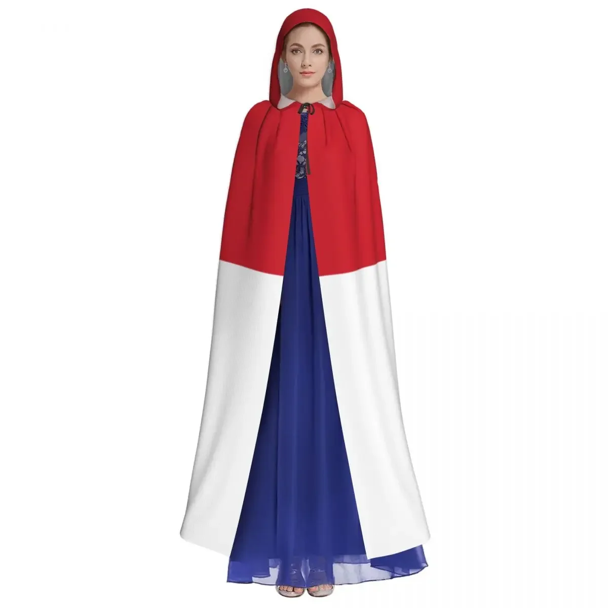 Monaco Flag Hooded Cloak Polyester Unisex Witch Cape Costume Accessory