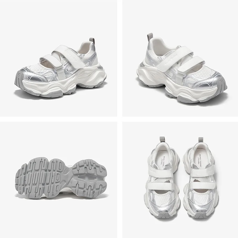 BEAUTODAY Chunky sneakers damskie syntetyczna skóra okrągłe Toe Hook & Loop letnie oddychające buty sportowe na świeżym powietrzu dla pań 29A18