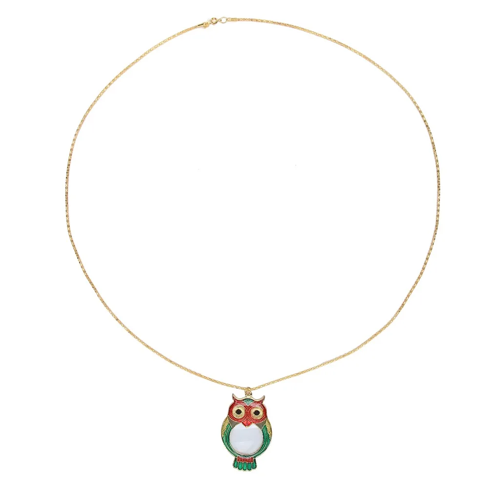 Cute Owl Pattern Magnifying Glass Metal Small Magnifying Glass Pendant Magnifier Green Reading Magnifier Jewelry Accessories