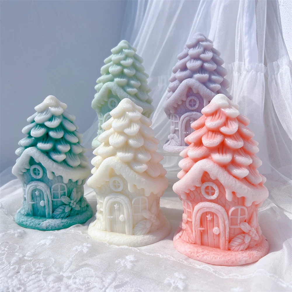 Pine Cone Fairy House Silicone Candle Mold Christmas Pinecone Fairy Cottage Soy Wax Silicone Mould