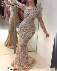 Luxury Crystals Celebrity Dresses For Women Long Sleeves Evening Gowns Mermaid Champagne Party Dresses Custom Vestidos De Gala