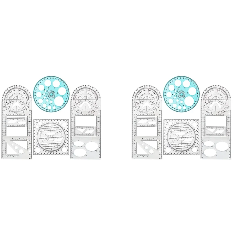 

8 Pcs Multifunctional Geometric Ruler Drawing Tools Plastic Ruler Set Mathematics Measuring Circle Drawing Rulers
