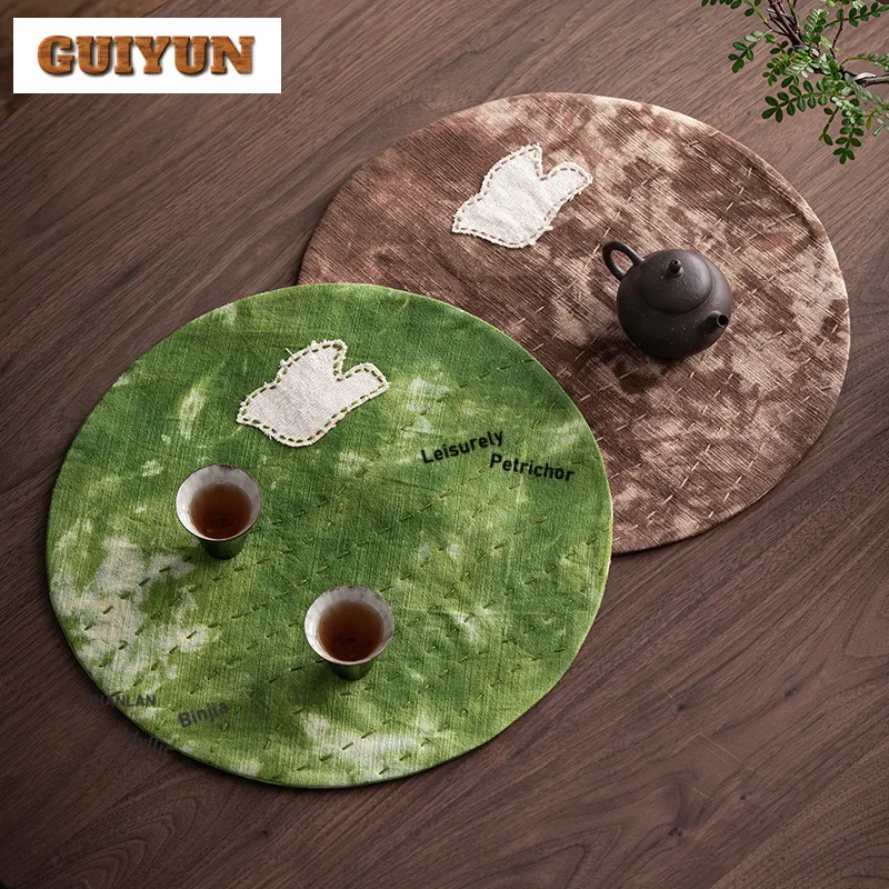 

Коврики для чайного стола с вышивкой тай-дай, древний впитывающий глиняный коврик для чая, подставка для напитков, обеденный стол, тканевый коврик, набор для чая, украшения