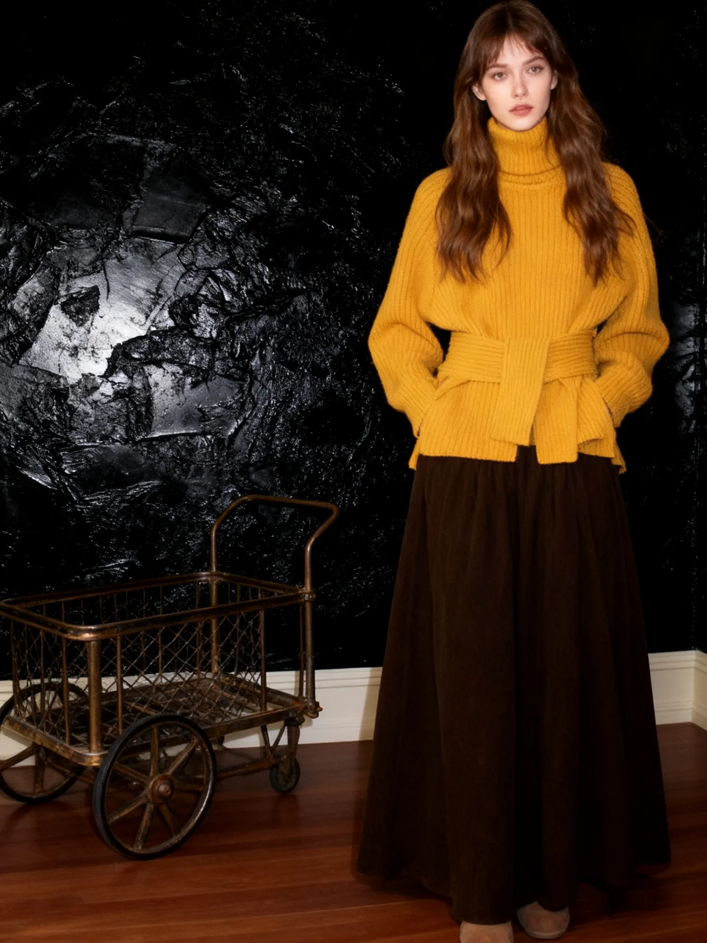 

HUAAPPUW Minimalist Style Thick Knit Sweater High Collar Waist Cinching Belted Warm Cozy Women's Fashion Autumn Winter New Ar...