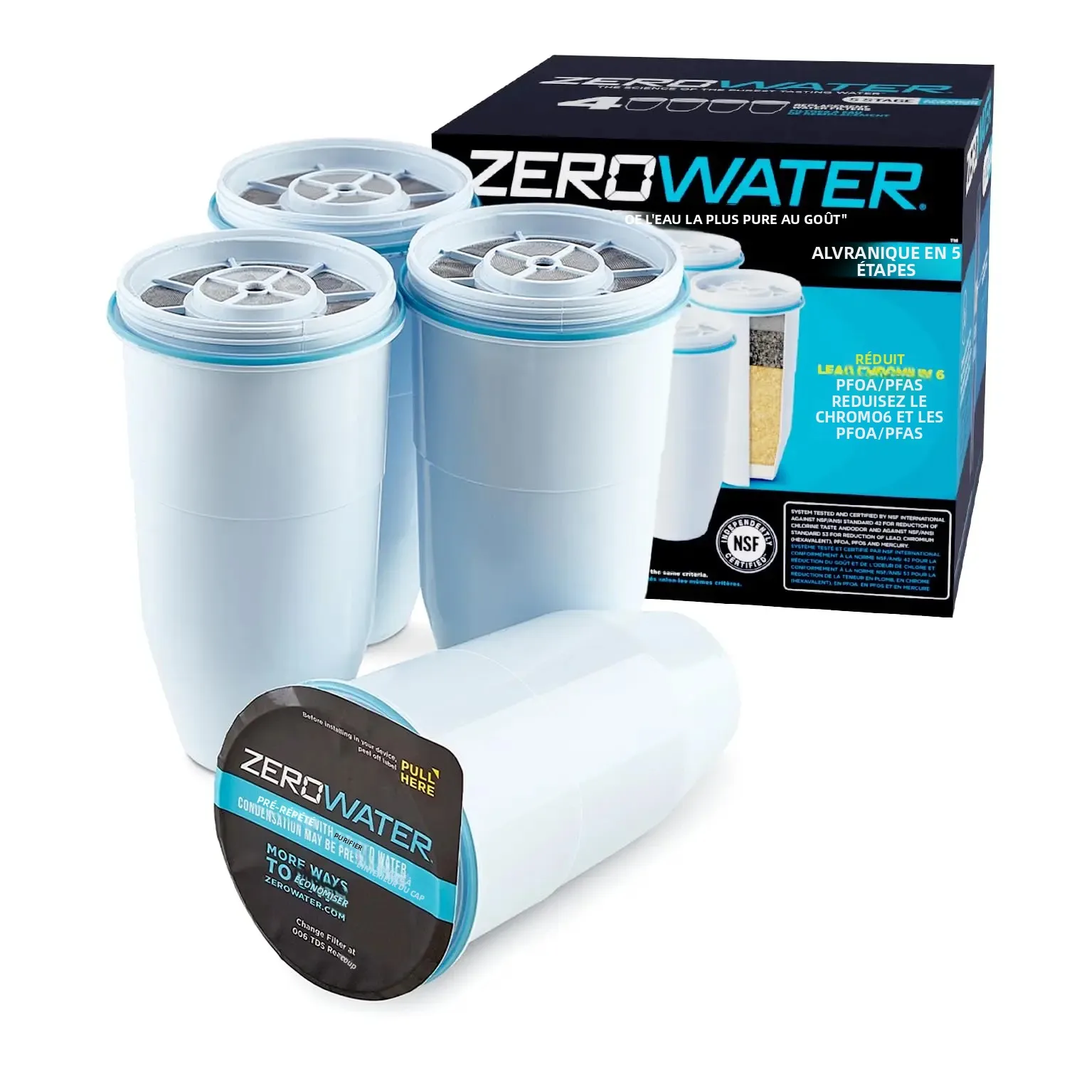 Filtre de remplacement officiel ZeroWater – Filtre à eau de remplacement 5 étapes 0 TDS certifié IAPMO pour réduire le plomb et le chrome