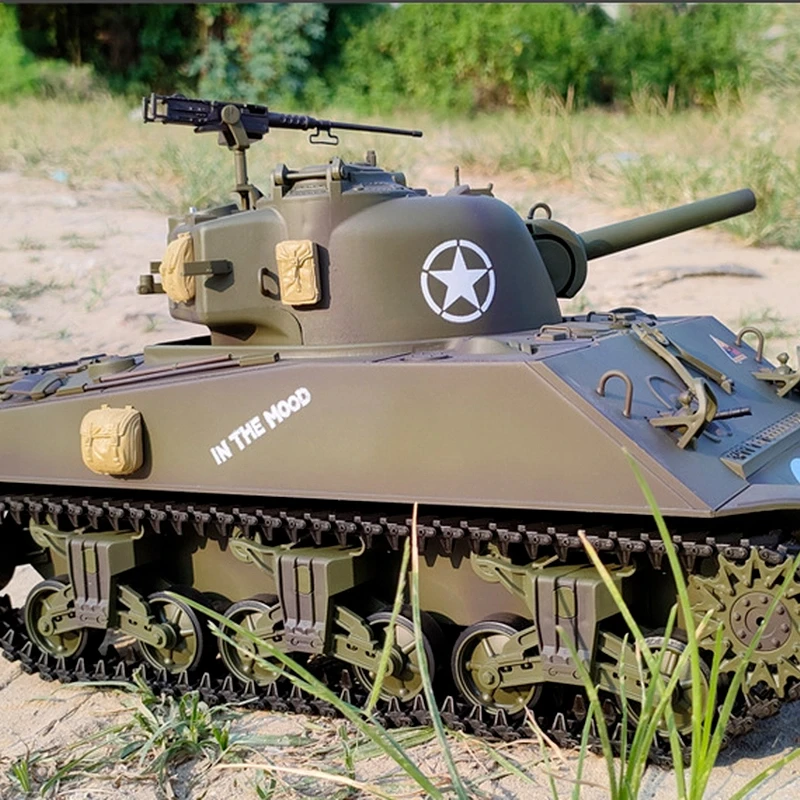 Czołg Henglongku Żołnierz Sherman M4A3 Sterowany Zdalnie z Teleskopową Lufą Wielofunkcyjny Model Bojowy Konkurencyjny Fajny