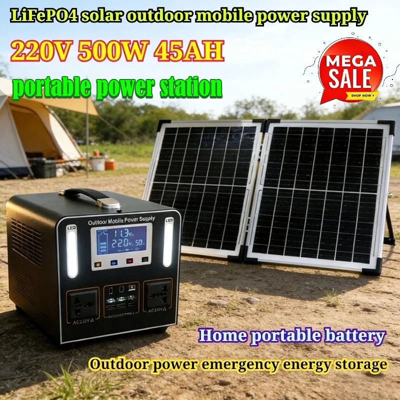 

LiFePO4 220V Portable Power Station500W Solar Outdoor Generator Mobile Power Supply Home Portable Power Emergency Energy Storage