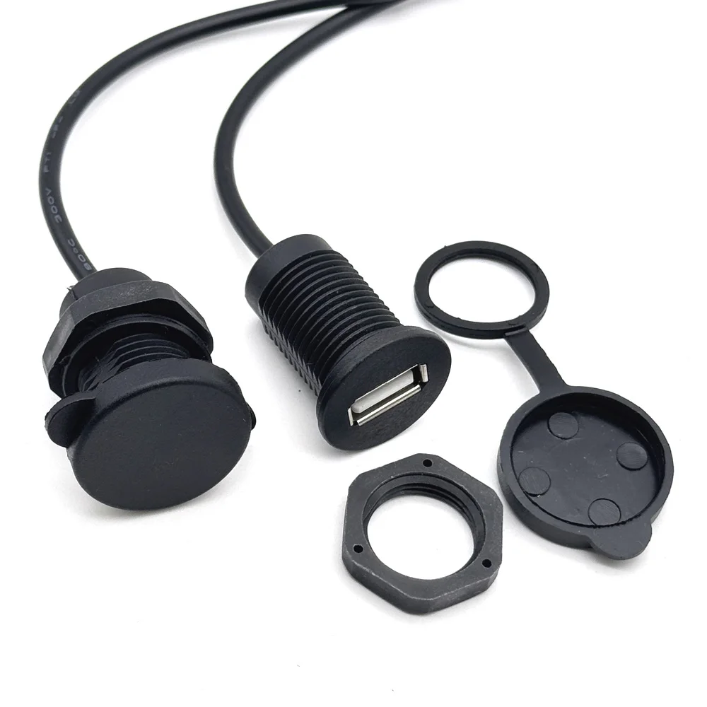 USB Female Port Convenient Mounting Threaded USB 2.0 Power Jack 2Pin 4Pin Charging Connector With Cable USB Charger Socket