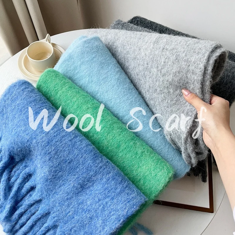 

Шерстяной однотонный толстый кашемировый зимний теплый женский шарф, большое одеяло, шаль из пашмины, накидки Bufanda, женский платок с кисточками