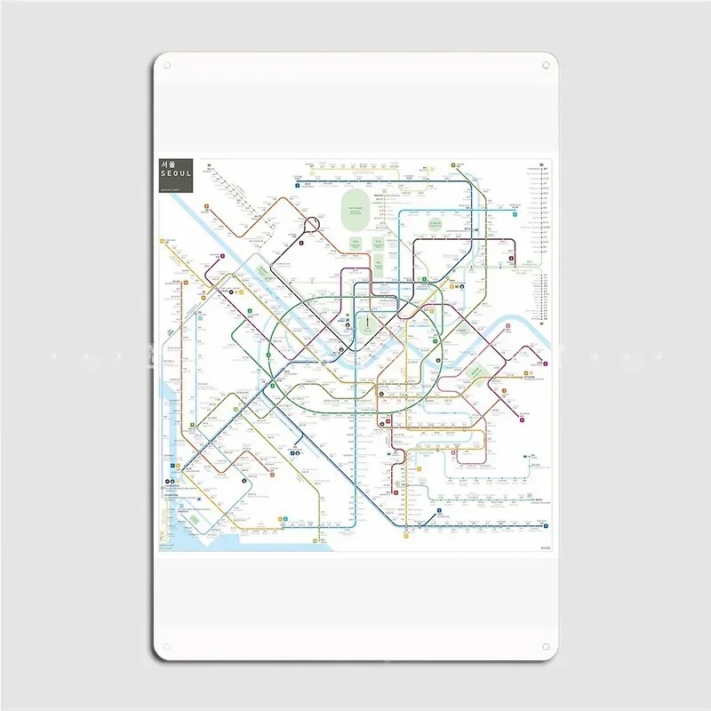 Mapa de Metro de Seúl, letrero de Metal para pared, cueva, cocina, placas Vintage, cartel de estaño