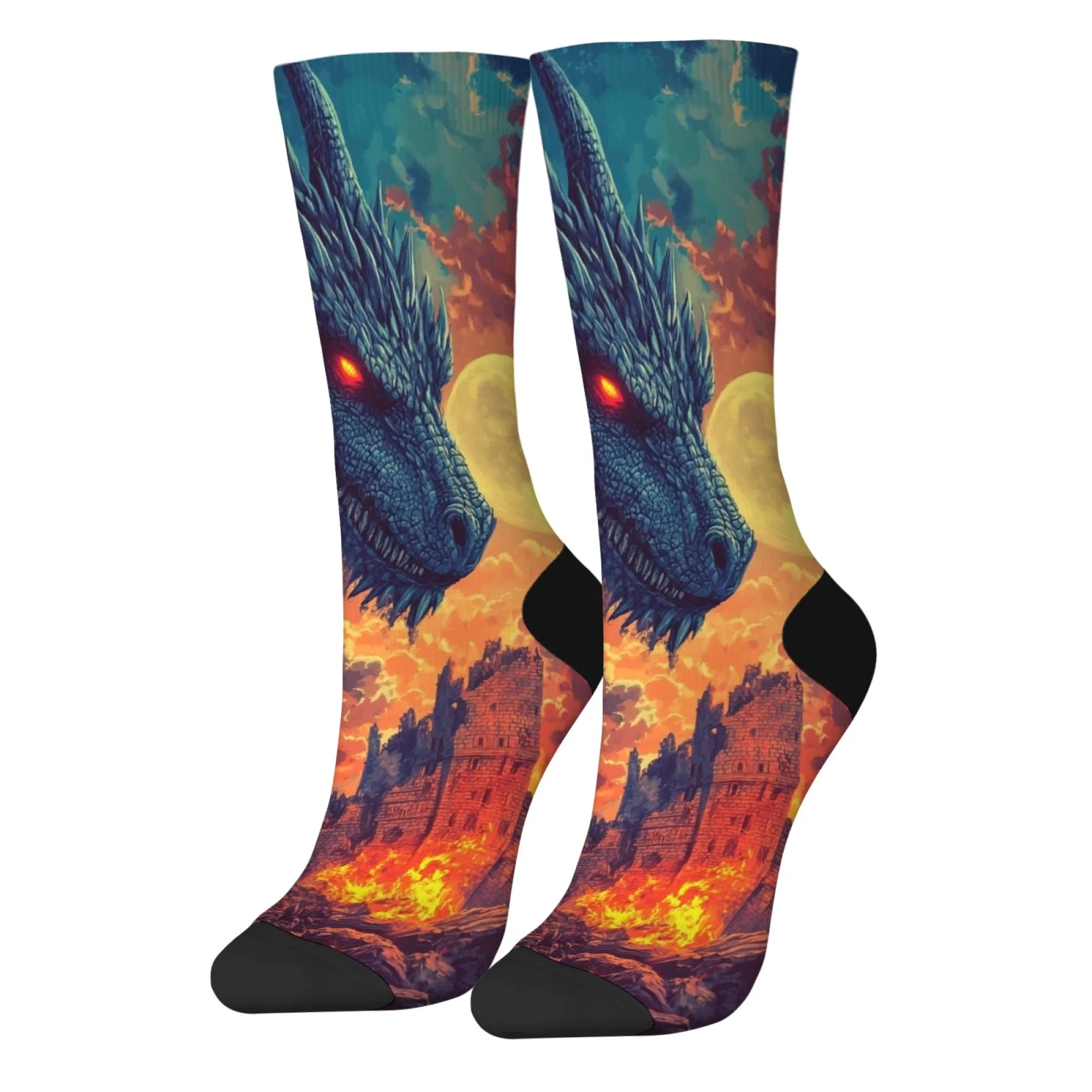 

Dragon Destruction Fantasy Art Socks Retro Fashion Men's Socks Comfortable Breathable Non-slip Socks Street Hip-Hop Funny Socks