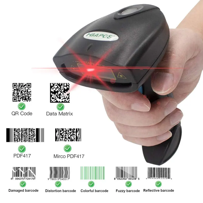 Imagem -03 - sem Fio Handheld Barcode Scanner com 2000mah Bateria 1d 2d qr Códigos de Barras sem Fio Pagamento Móvel Loja de Conveniência