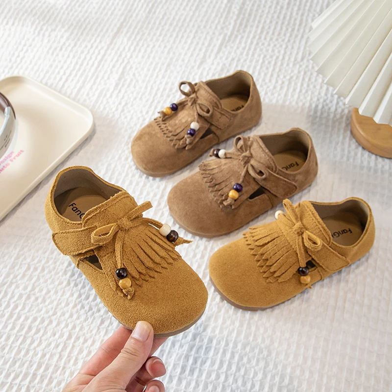 

Girls' All-inclusive Fringed Shoes 2025 Autumn Spring Soft-soled Little Girl Boy Princess Shoes Children's Bean Single Shoes
