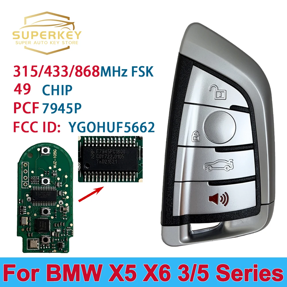 SUPERKEY YGOHUF56 Uncut Insert Smart Card Keyless Entry CAS4 FEM System Remote Car Key 4 Button For BMW F 5 7 Series