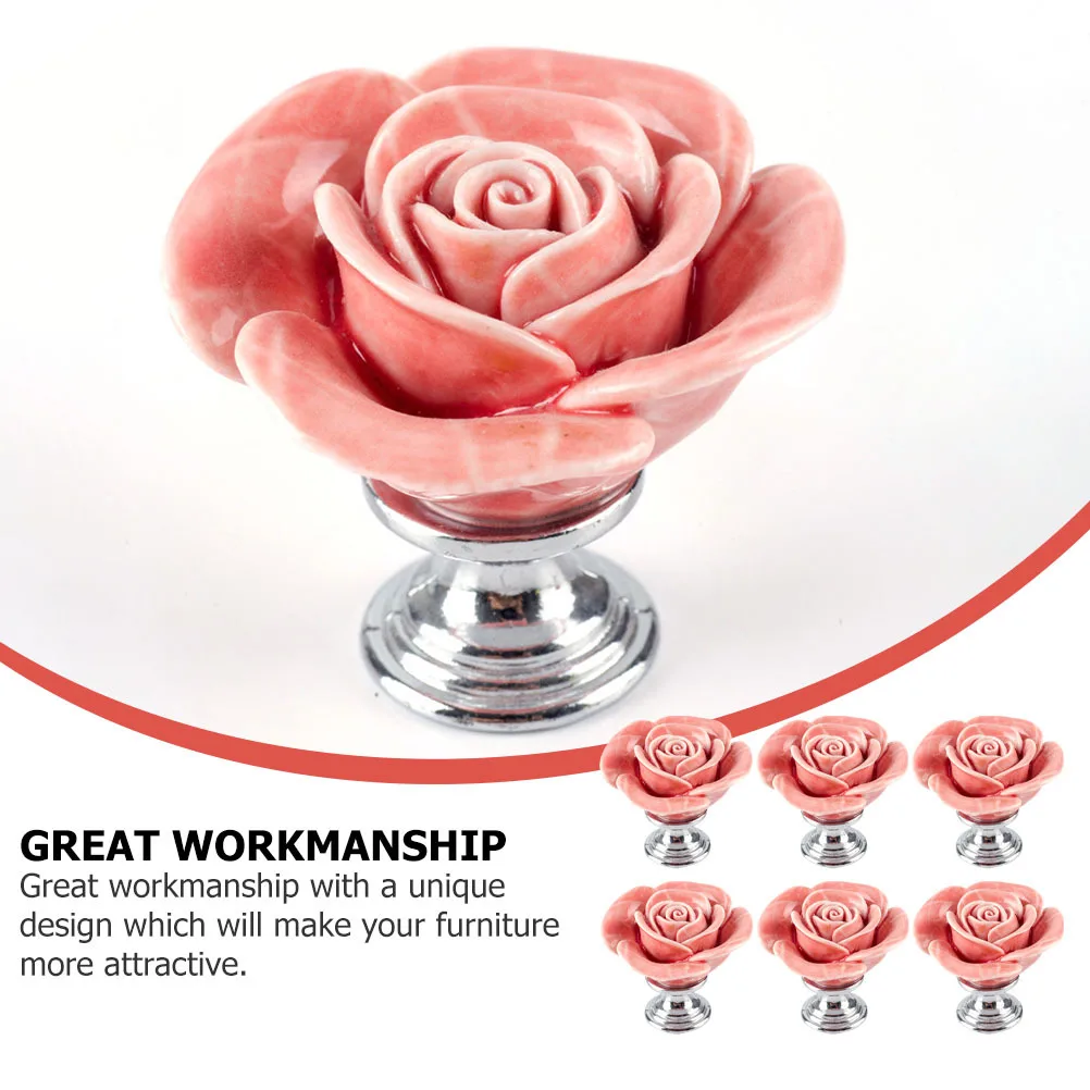 

6Pcs Ceramic Rose Cabinet Handles Zinc Alloy Drawer Pull Knobs for Furniture Door Cupboard Wardrobe Decoration