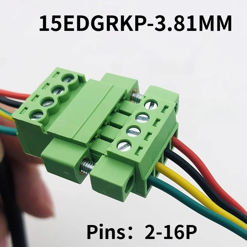 5Sets 15EDG 3.81 2/3/4/5/6/7/8-16 Pin Right Angle Screw Terminal Block Connector 3.81MM Pitch Plug + Pin Header Socket 2p 3p-8p