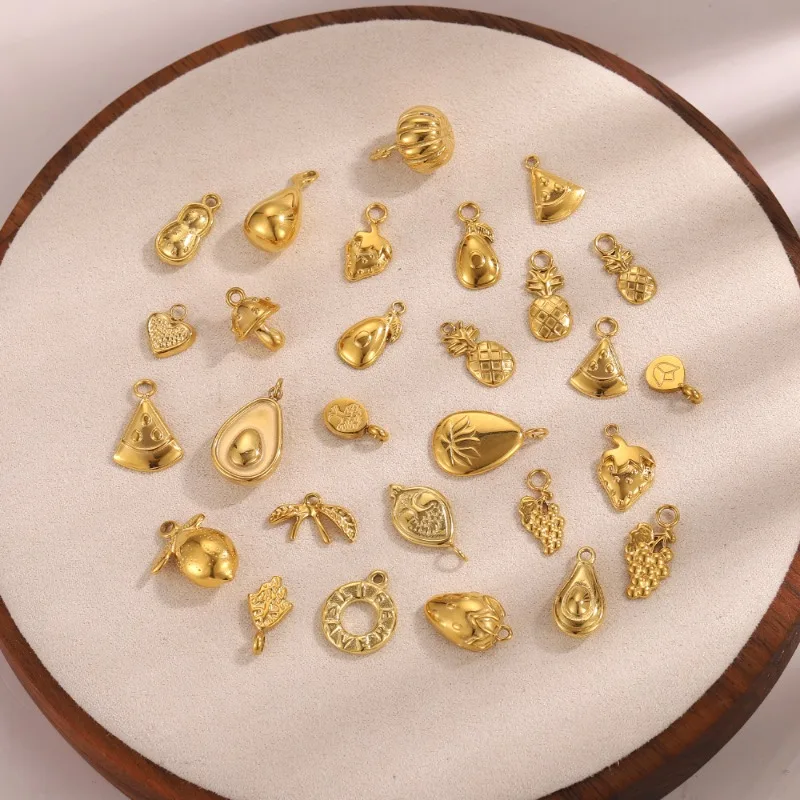 Mixed Fruit Food Shape Charm Pendants Gold Plated Avocado Pineapple Grape Strawberry For Handmade DIY Necklace Bracelet Making