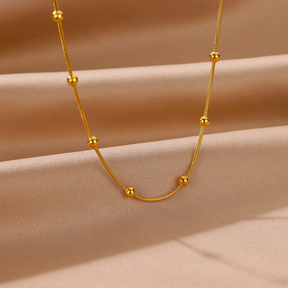 Stainless Steel Gold Color Beads Necklace For Women Thin Chain Choker 2024 Trend New Party Jewelry Collar Gift