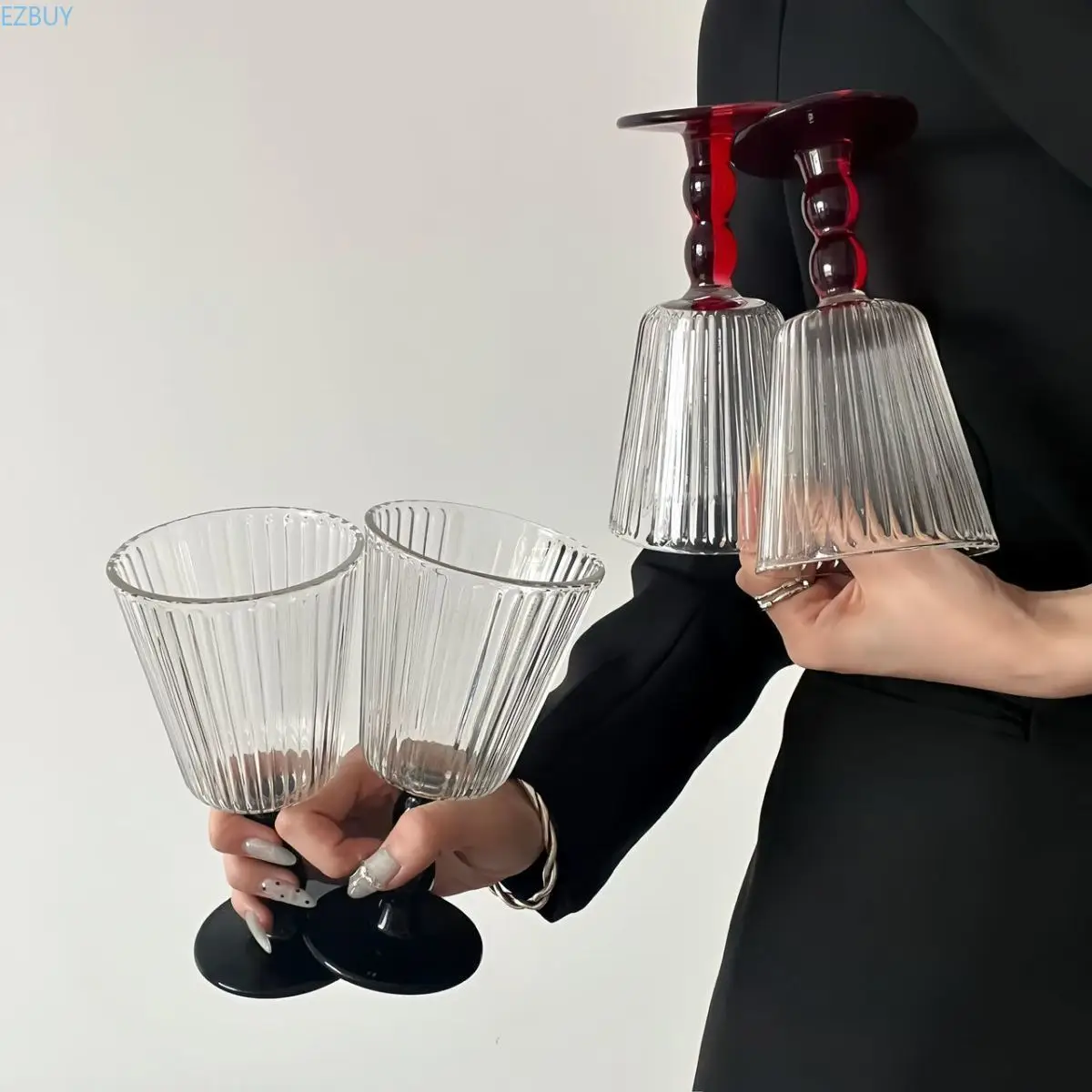 Retro Vertical Stripe Wine Glass Drink Coffee Cup Polychrome Cocktail Fruit Glass Goblet Champagne Drink Mug Red Wine Ripple Cup