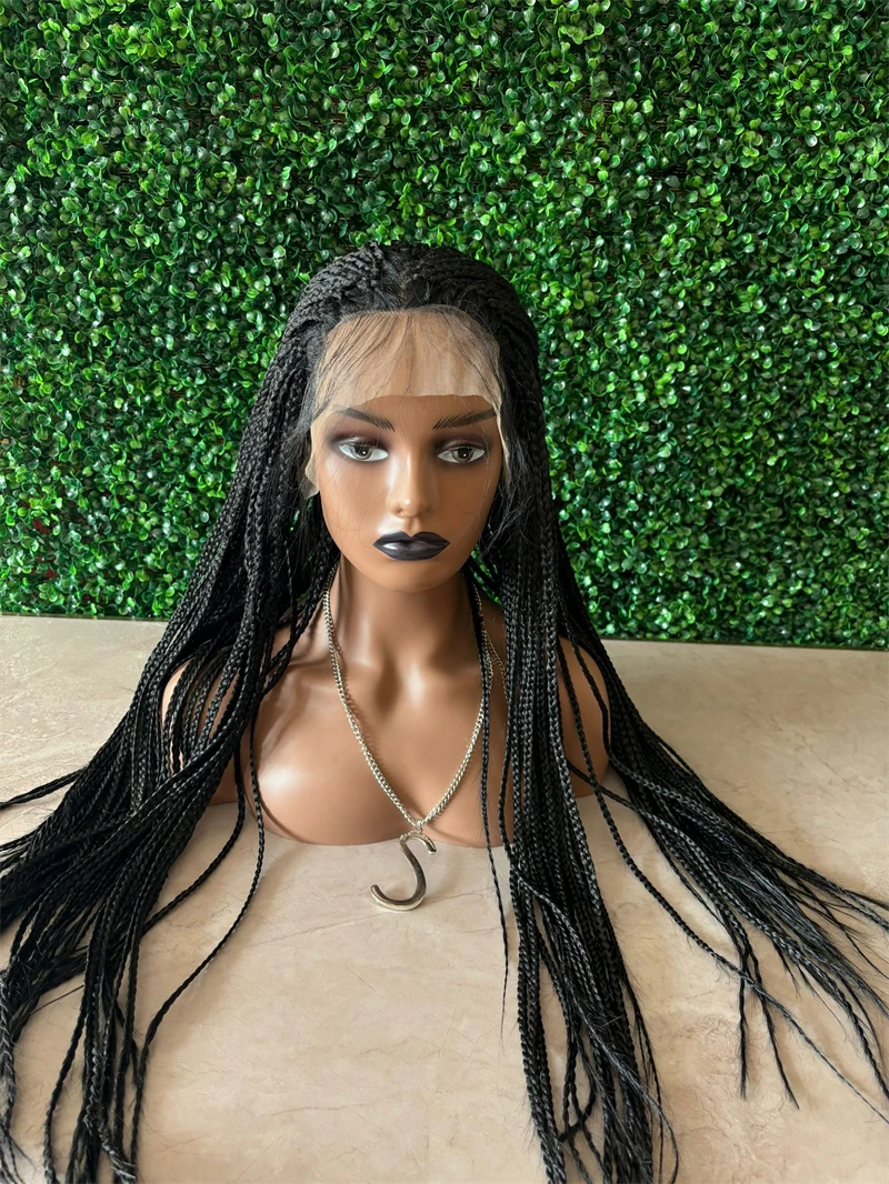 Lace Front Wigs for Women Synthetic 28 Inch Knotless Box Braid Wig With Baby Hair Black Hand Full double lace Braid Wig