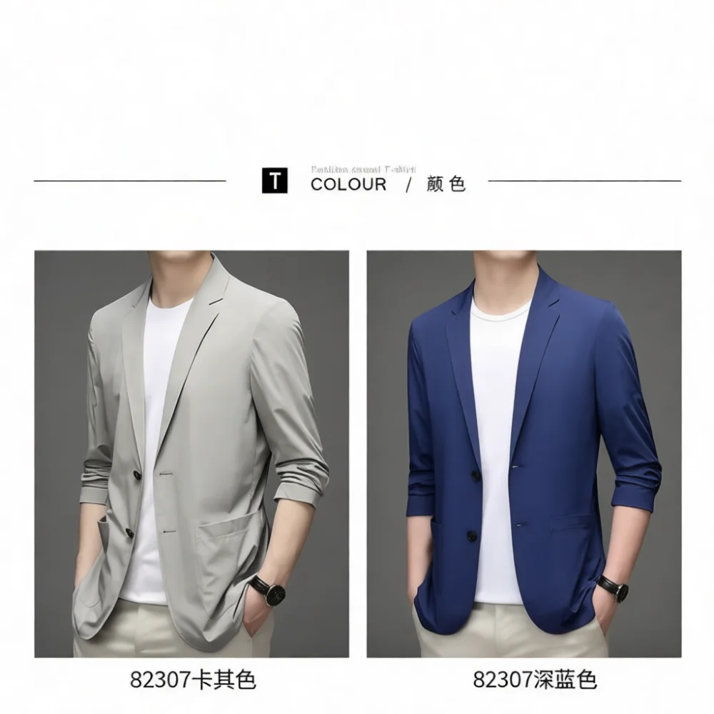 Spring Autumn Men Blazer Jacket Slim Fit Casual Business Suit Thin Breathable Coat Professional Male Outerwear