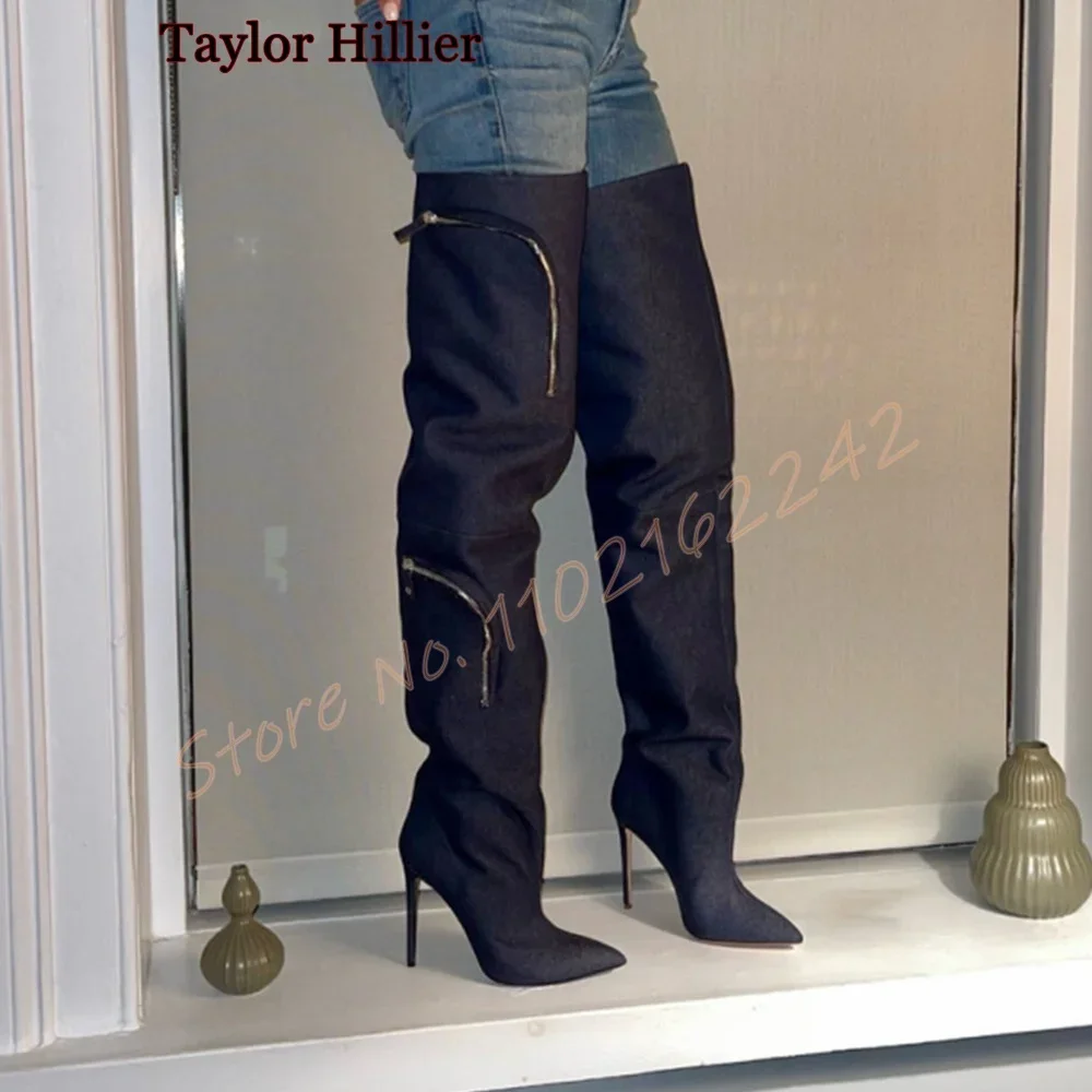 White Women\'S Over-The-Knee Boots Fashionable Loose Pointed Stiletto Boots Elegant Catwalk All-Match Luxury Winter Long Boots 44