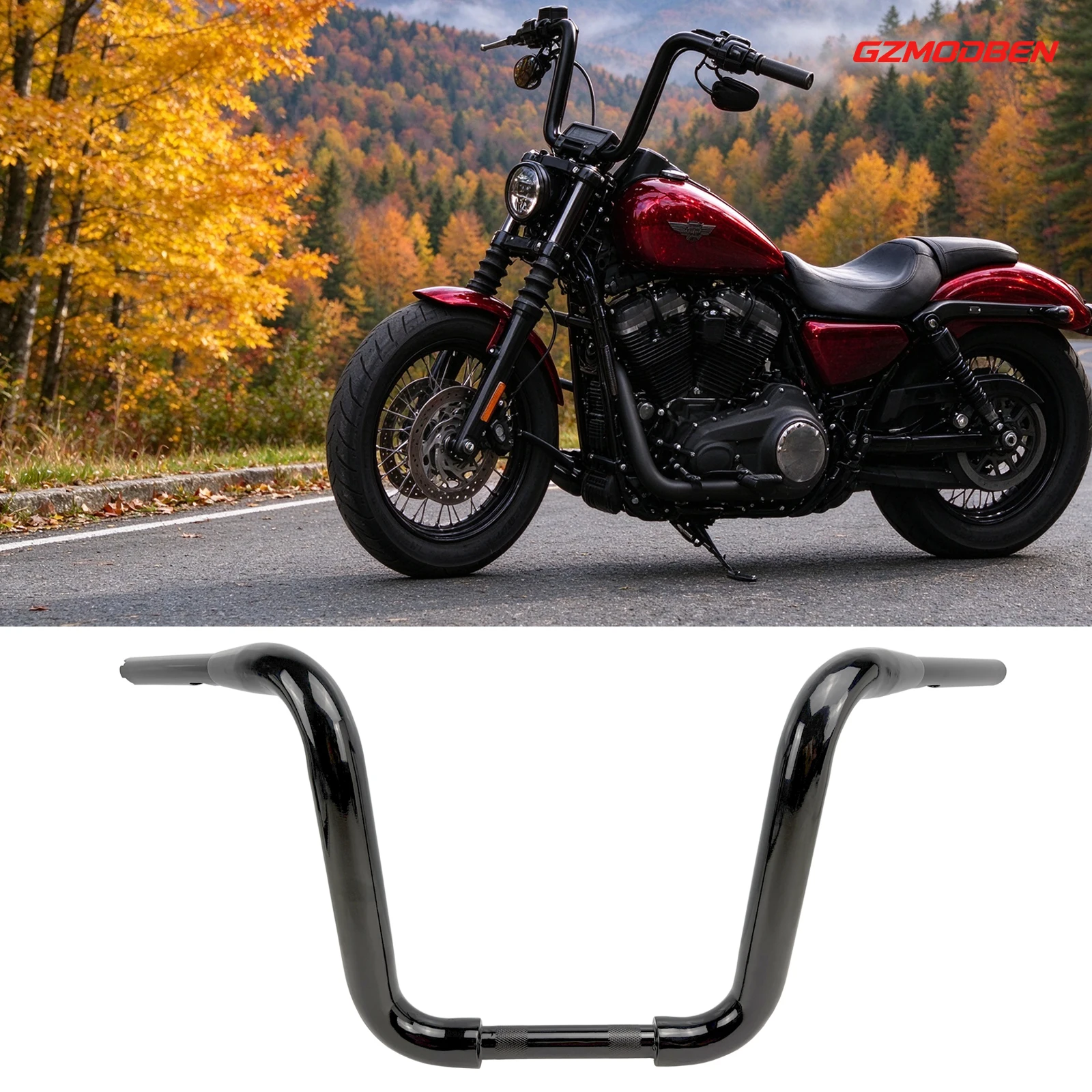 GzmodBen Ape Hanger Handlebar 1.5 inch Diameter 1 inch Clamp Fit Harley Sportster XL883 XL1200 Softail Road King