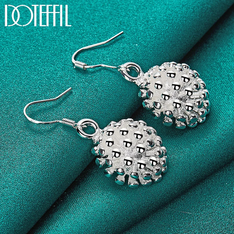 DOTEFFIL 925 Sterling Silver Coral Fireworks Drop Earrings For Charm Women Jewelry Fashion Wedding Engagement Party Gift