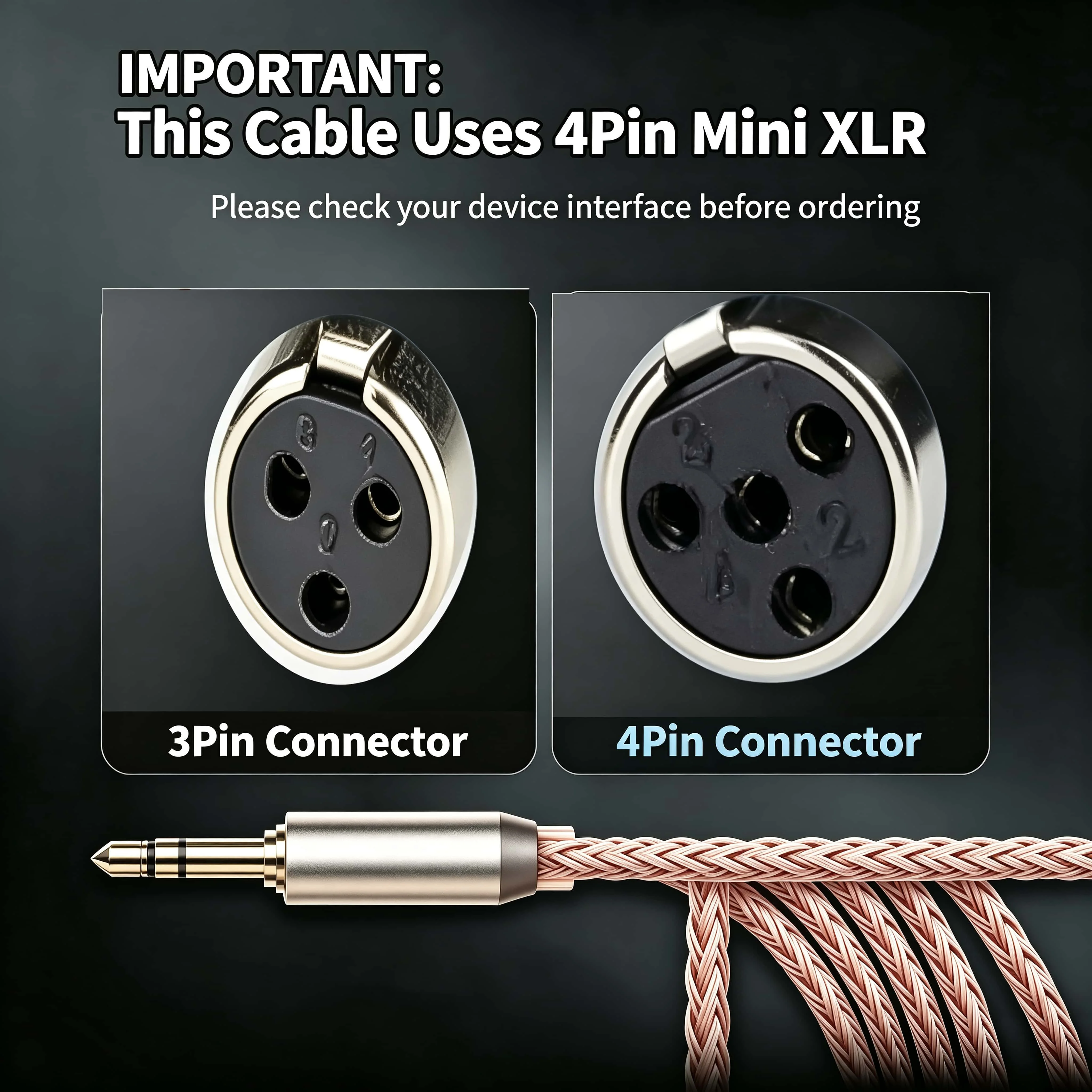 Kabel HD490 PRO, 16-żyłowy, z przewodami OCC, 4-pinowy, mini XLR, zbalansowany kabel słuchawkowy do słuchawek Sennheiser HD480 PRO, 4,4 mm, XLR, 3,5 mm, 2,5 mm, 6,35 mm, długość 0,5–5 m. — zdjęcie produktu 3