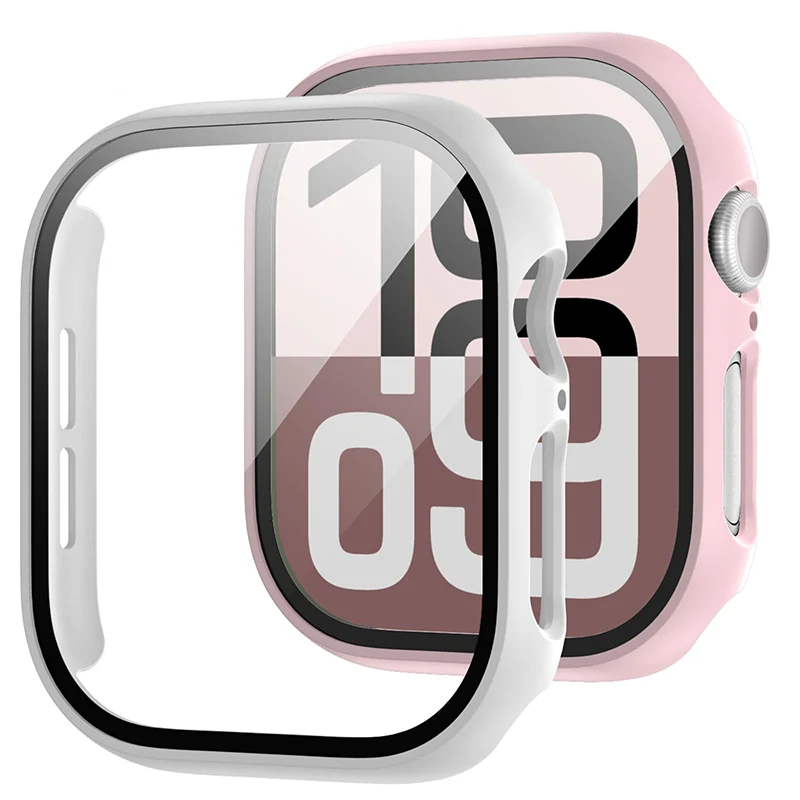 2 Stück gehärtetes Glas + Abdeckung für Apple Watch-Gehäuse 45 mm 41 mm 44 mm 40 mm 42 mm Displayschutzfolie Iwatch Serie 9 4 5 6 SE 7 8 Zubehör