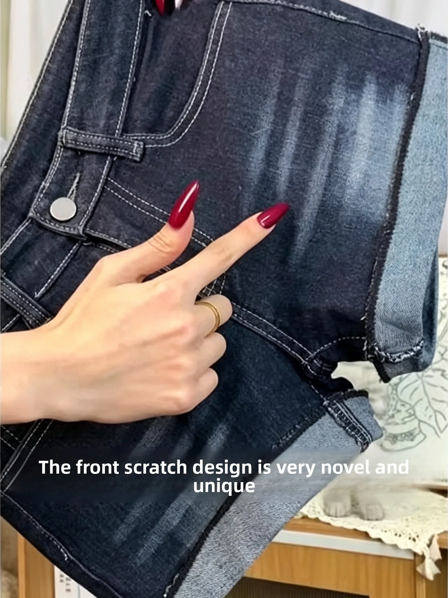 High Waist Elastic Denim Shorts Women's plus Size Summer New Style Slimming Flip  Hot Pants Polyester Fiber Zipper Closure