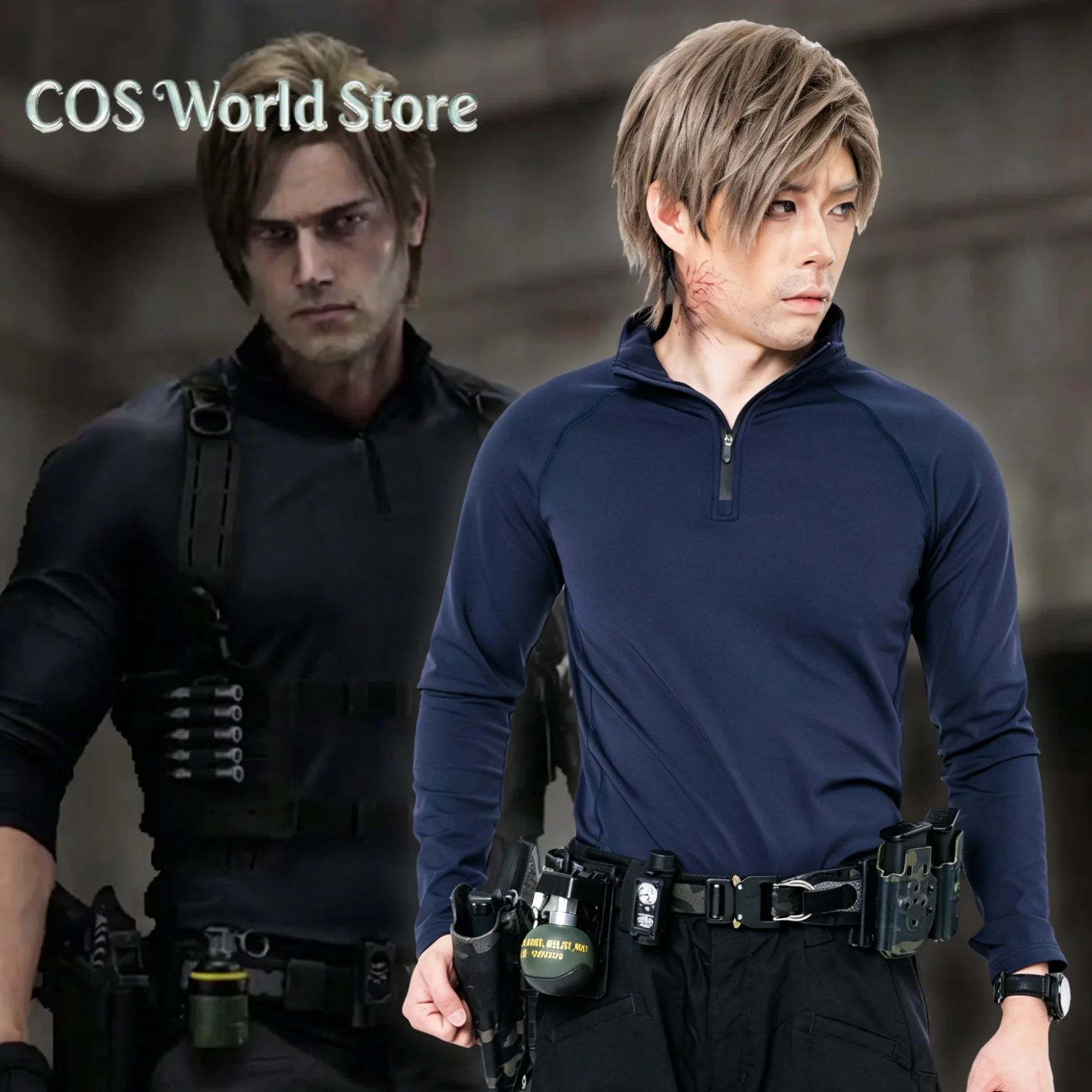 

Game Biohazard Resident 9 Requiem Leon Scott Kennedy Cosplay CostumesTactical Zip Shirt Halloween Carnival Party Outfit