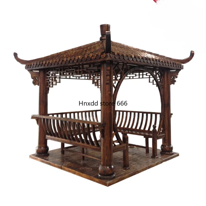 Outdoor courtyard solid wood Chinese ancient pavilion antiseptic wood four-corner hexagonal wooden pavilion