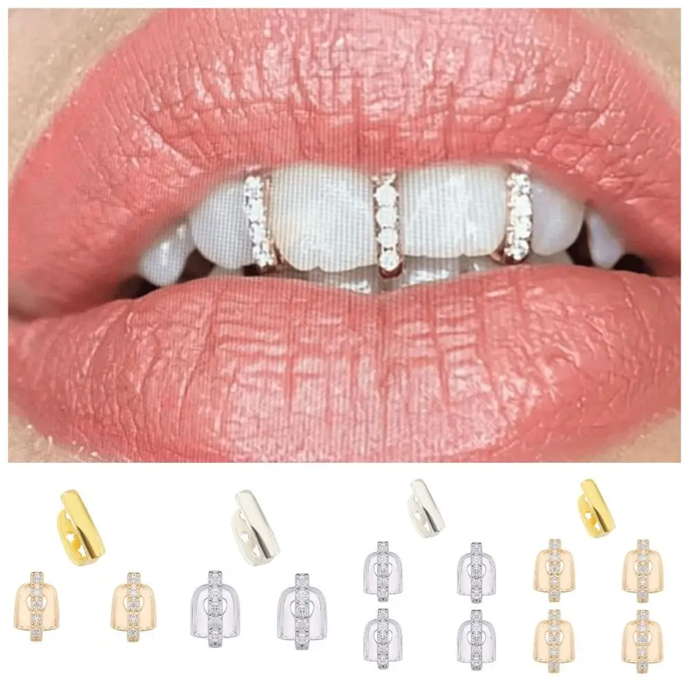 

3/5Pcs Punk Hip Hop Teeth Grillz Bling Removable Rhinestone Teeth Caps Gold Silver Color Fashion Single Clips Grillz Party