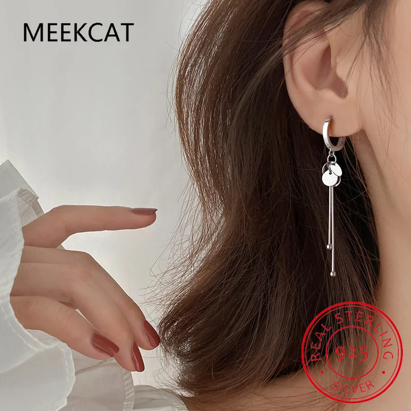 

Серьги-кольца из стерлингового серебра 925 пробы с круглыми дисками для женщин, длинные серьги с кисточками, ювелирные изделия, подарки, оптовая продажа, S-E1342