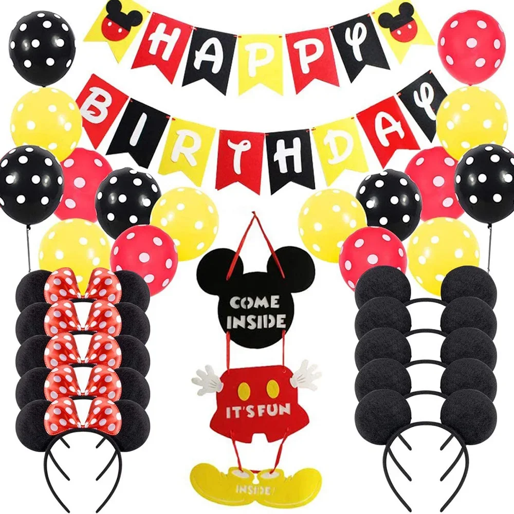 

Mickey Mouse First Birthday Decor baby favor Mickey Mouse Felt Happy Birthday Banner Mickey Mouse Theme Party Supplies Decor