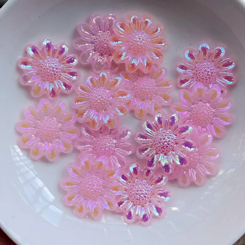 20pcs/lot 19mm acrylic AB color sunflower shaped white/pink Rhinestone flat back DIY jewelry hair accessories